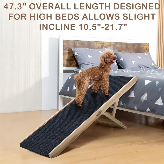 Folding Dog Ramp Safety, Wooden Adjustable Height Pet Ramps, Potable Dog Steps with Non-Slip Traction Mat, Dog Step for Bed, Dogs Stairs for SUV Car, Couch, Safe,Height Bed-PawvioPets