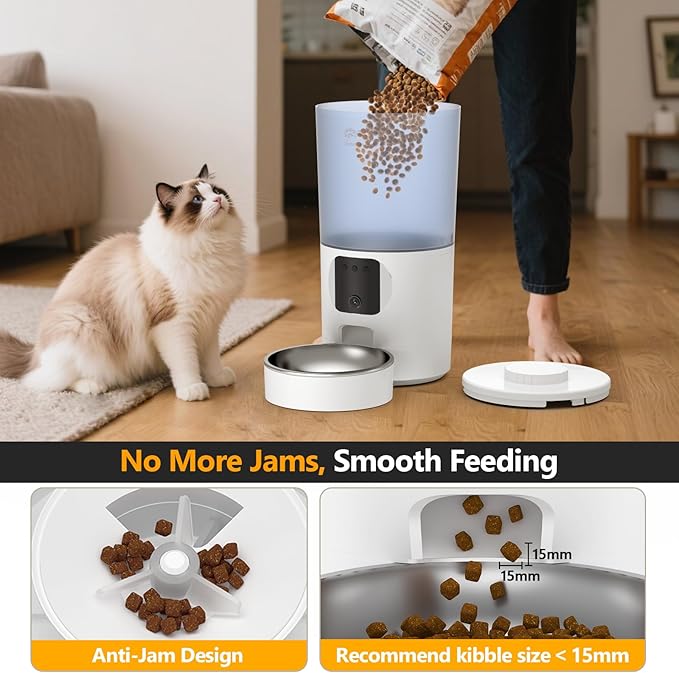 Automatic Cat Feeder with 1080P Camera, Two-Way Audio, APP Timed Auto Control Meals, 6L Dry Food Dispenser, 2.4G / 5G WiFi-PawvioPets