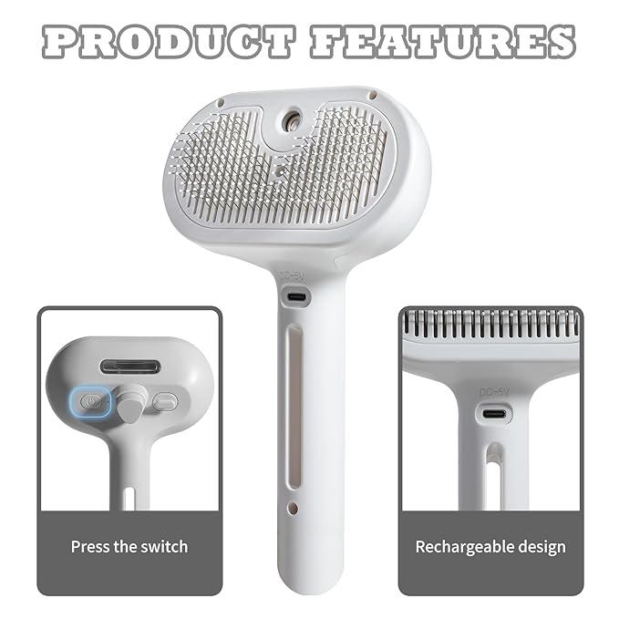 3-in-1 Steam Brush for Cats & Dogs – Hair Removal Comb with One-Click Release & Water Spray – Grooming Brush for Shedding, Long/Short Hair-PawvioPets