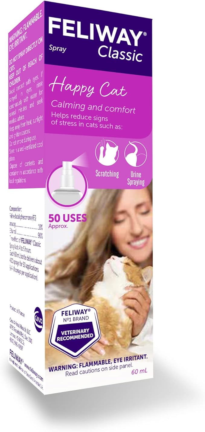 FELIWAY® Classic Cat Calming Spray, 60ml - Comforts Cats at Home and On the Go and Helps to Calm During Travel-PawvioPets