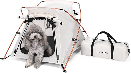 Dog Tent Cat Tent with Aluminum Poles and Camping Mat, Outdoor Waterproof Pet Tent with Zippered Mesh Door, Dog House, Cat House, Pet Playpen, Portable and Collapsible (White, Small)-PawvioPets