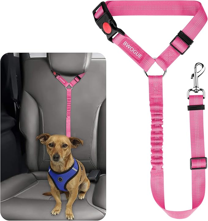 BWOGUE Pet Dog Cat Seat Belts, Car Headrest Restraint Adjustable Safety Leads Vehicle Seatbelt Harness (1 Pack)-PawvioPets