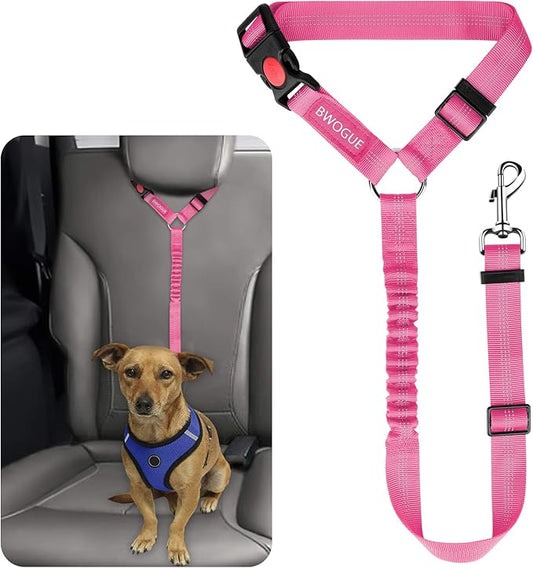 BWOGUE Pet Dog Cat Seat Belts, Car Headrest Restraint Adjustable Safety Leads Vehicle Seatbelt Harness (1 Pack)-PawvioPets