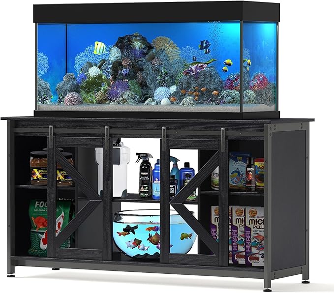 55-75 Gallon Aquarium Stand Heavy Duty Steel Frame, Fish Tank Cabinet with Accessories Storage for Reptile Terrarium & Turtle Tank - 1000lbs Capacity (Black)-PawvioPets