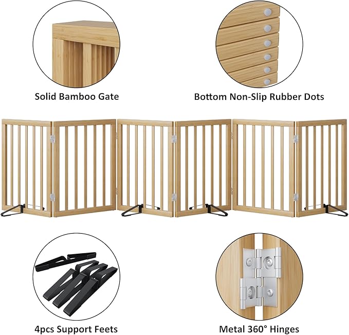 Extra Wide Dog Gates for Doorways, Bamboo Dog Gates for The House Stairs, Freestanding Pet Gates for Dogs, Doogie Puppy Fence Gate-PawvioPets