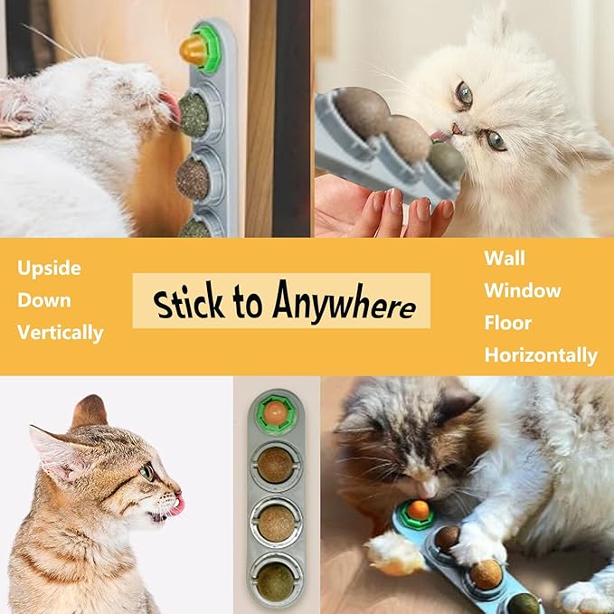 GATITOS Catnip Balls 3 Pcs, Catnip Ball for Cats Wall, Safe Healthy Kitten Chew Toys, Teeth Cleaning Dental Wall Treats, Edible Cats Lick Kitten Chew-PawvioPets