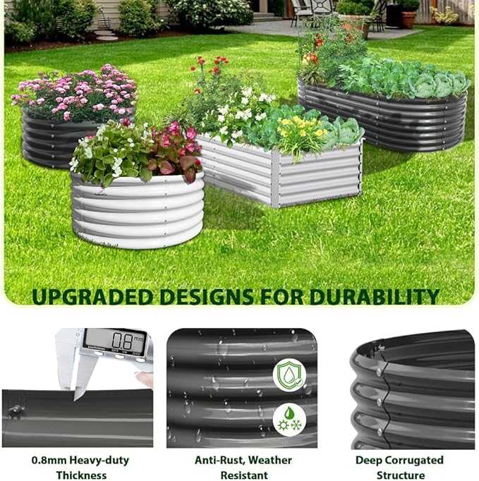 A ANLEOLIFE 8X4X2 ft Galvanized Raised Garden Beds Outdoor, Oval Large Metal Deep Root Planter Box for Planting Vegetables Flowers Herb, Anti-Rust & Easy-Setup, Quartz Grey-PawvioPets