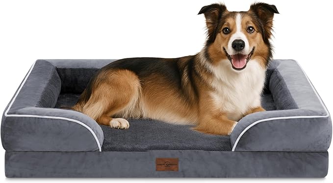 Comfort Expression Large Dog Beds Waterproof Orthopedic Foam Dog Sofa Beds Comfy Pet Bed with Washable Removable Cover & Non-Slip Bottom(Large,Dark Grey)-PawvioPets