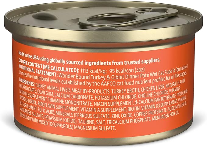 Amazon Brand - Wonder Bound Canned Wet Cat Food (Turkey & Giblet Dinner Paté), No Artificial Flavors, Adult Recipe, 3 Ounce (Pack of 24)-PawvioPets