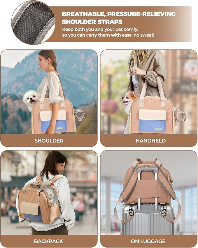 Expandable Pet Carrier Backpack, Cat Carrier Backpacks with Breathable Mesh for Cats Small Dogs Puppies Up to 25 Lbs Airline Approved Waterproof Travel Carrier with Safety Buckle for Hiking & Flights-PawvioPets