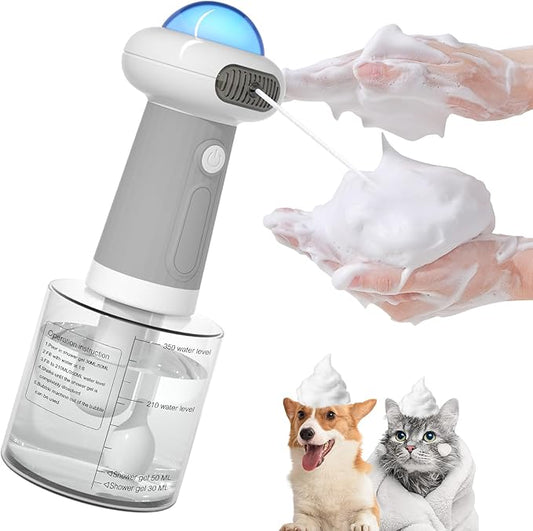 Electric Dog Shampoo Dispenser IPX7 Cat Shampoo Sprayer,Pet Bath Supplies Automatic Foaming Shampoo Dispenser for Dog Deep Cleaing Kitchen Sink Bathroom Grey-PawvioPets