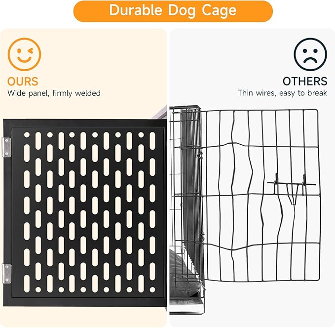 Dog Crate with Cushion, 38" Wood Heavy Duty Dog Crate Furniture with Flip Top & Wheels for High Anxiety Dogs, Escape Proof Pet Cage for Small/Medium Dogs-PawvioPets
