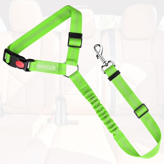 BWOGUE Pet Dog Cat Seat Belt Reflective Car Dog Headrest Restraint Leash Elastic Buffer Bungee Adjustable Tangle-Free Safety Leads Vehicle Seatbelt Harness for Small, Medium and Large Dogs (1 Pack)-PawvioPets