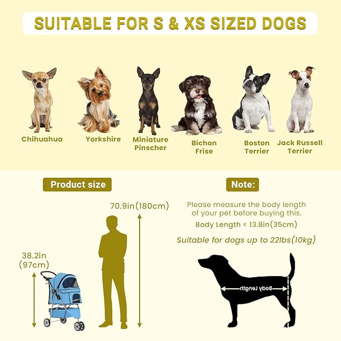 Foldable Pet Stroller for Cats and Dogs 3 Wheels Carrier Strolling Cart with Weather Cover, Mesh Panels，Storage Basket Cup Holder，Blue-PawvioPets