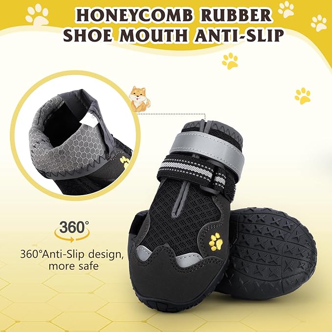 Dog Shoes for Large Medium Small Dog, Mesh Breathable Dog Shoes for Hot Pavement, Anti-Slip Dogs Boots Paw Protectors with Reflective for Outdoor Walking Indoor Hardfloors (Size 1)-PawvioPets