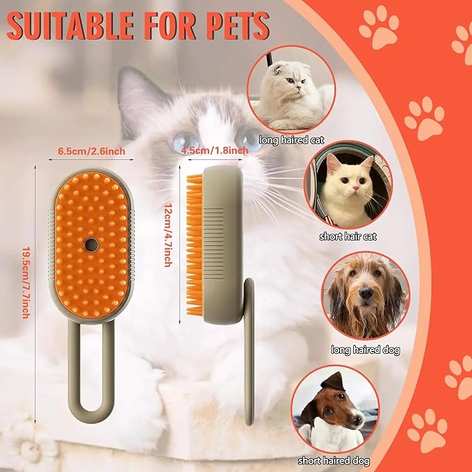 4 in 1 Cat Steam Brush Rechargeable pet spray comb Steam Brush for Cats and Dogs, Massage, Cleaning, Shedding & Combing Multifunctional Hair Removal Anti Static Grooming Tool for home (Beige)-PawvioPets
