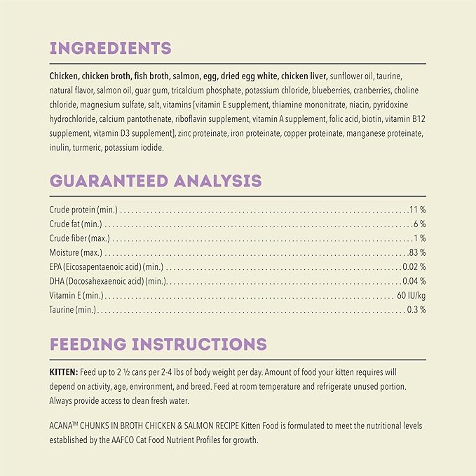 ACANA Chunks in Broth Wet Cat Food Chicken & Salmon Recipe for Kittens 5.5oz Cans (6 Count)-PawvioPets