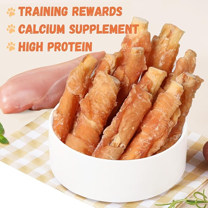 Dog Treats Chicken Wrapped Beef Cartilage w/Calcium Supplement, Long-Lasting Rawhide Free Grain Free Training Treats Snacks for Small Medium Large Dogs, 12 Counts, 10.6oz-PawvioPets