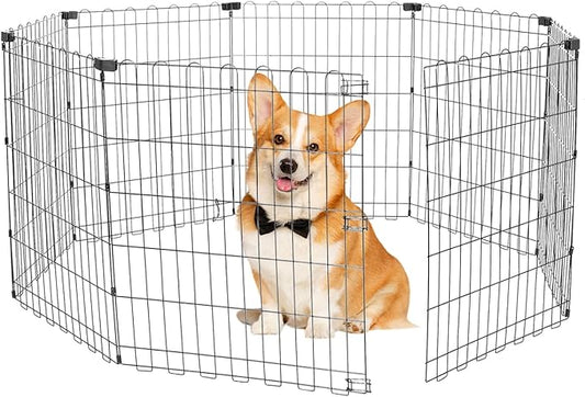 Foldable Dog Playpen 30" Height 8 Panels Metal Exercise Pen No Door - Indoor/Outdoor Puppy Playpen for Small Dogs, Portable Pet Fence for Yard Garden Camping, Black-PawvioPets