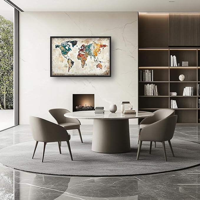 Extra Large Framed World Map Wall Art,Oversized Colorful Vintage Nautical Map Wall Decor Pictures for Living Room,Canvas Print Painting Modern Artwork Office Bedroom Home Decor 60L x30W-PawvioPets