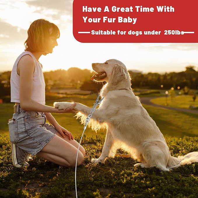 Dog Tie Out Cable 10/15/20/25/30FT Dog Run Cable Rosy Pink/Blue/Purple/Silver/Red/Green/YellowTie Out Cable for Large Dogs Heavy Duty for Outside Hold Large Dogs Up to 250LBS-PawvioPets