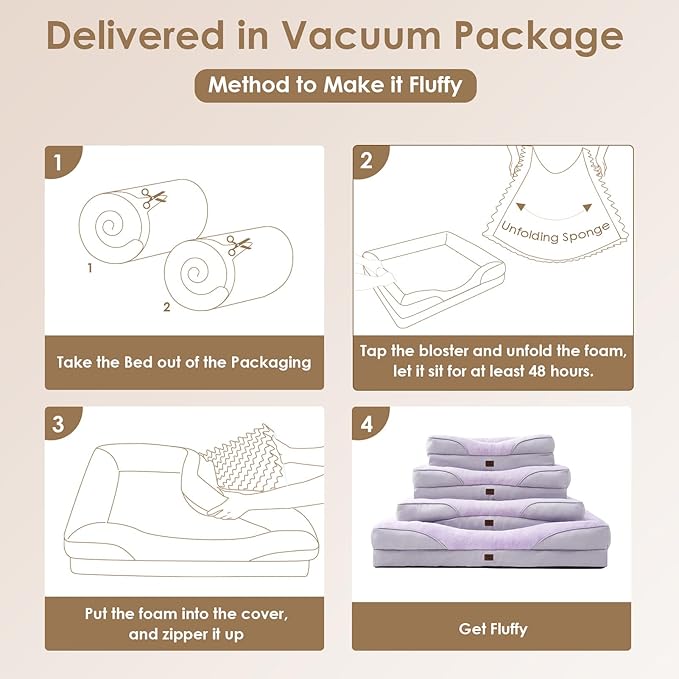 EHEYCIGA Memory Foam Dog Bed for Medium Size, Orthopedic Dog Sofa with Sides and Waterproof Liner, Washable Bolster Pet Couch with Removable Cover, 35x22x6.5 Inch, Purple-PawvioPets