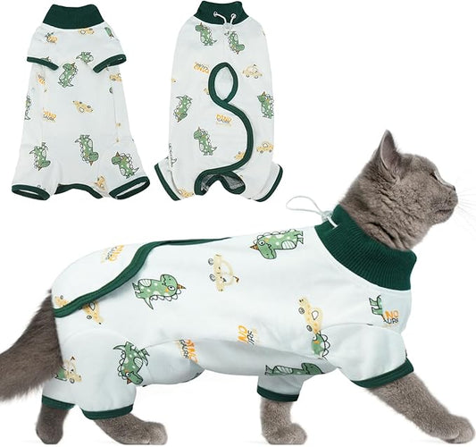 DENTRUN Cat Surgery Recovery Suit Female Male Soft Onesie, Kitten Surgical Collar Cone Alternative Shirt, Abdominal Wounds Anti-Licking Pajama for Small Pets Spay, Cat Body Suit Post Surgery-PawvioPets