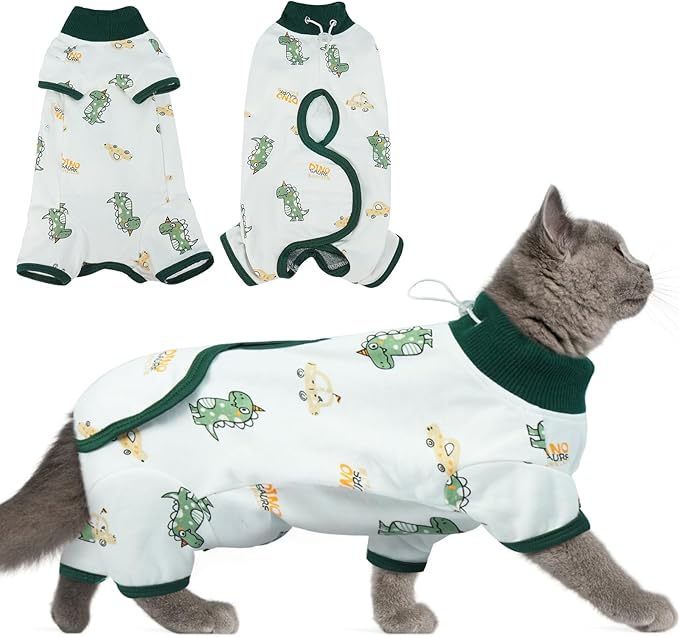 DENTRUN Cat Surgery Recovery Suit Female Male Soft Onesie, Kitten Surgical Collar Cone Alternative Shirt, Abdominal Wounds Anti-Licking Pajama for Small Pets Spay, Cat Body Suit Post Surgery-PawvioPets