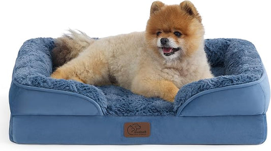 Bedsure Orthopedic Dog Beds for Small Dogs - Washable Small Dog Cat Bed Waterproof, Comfort Pet Couch Sofa with Washable Removable Cover, Pets Bed with Nonskid Bottom, Plush-Blue, 24"-PawvioPets