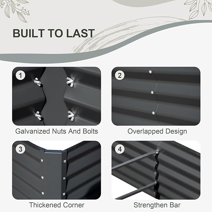 Domi Raised Garden Beds Outdoor, 8x4x1.5Ft Thickening Tall Metal Rectangular Deep Root Box Planter for Vegetables, Flowers, Herbs, and Succulents 1.5" Deep w/ 342 Gallon Capacity - Dark Gray-PawvioPets