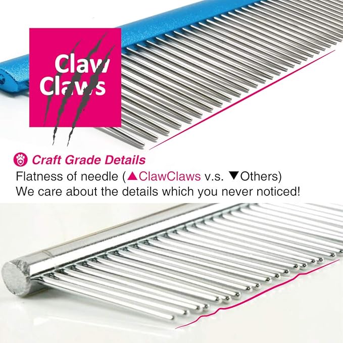 7.5" Greyhound Oval Grooming Comb – Blue Aluminum Spine, Stainless Steel Teeth Comb for Long-Haired Dogs & Cats, Removes Mats, Tangles, and Loose Fur – Lightweight for Long Time Deshedding-PawvioPets