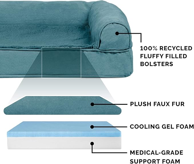 Furhaven Cooling Gel Dog Bed for Large Dogs w/ Removable Bolsters & Washable Cover, For Dogs Up to 125 lbs - Plush & Suede Sofa - Deep Pool, Jumbo Plus/XXL-PawvioPets