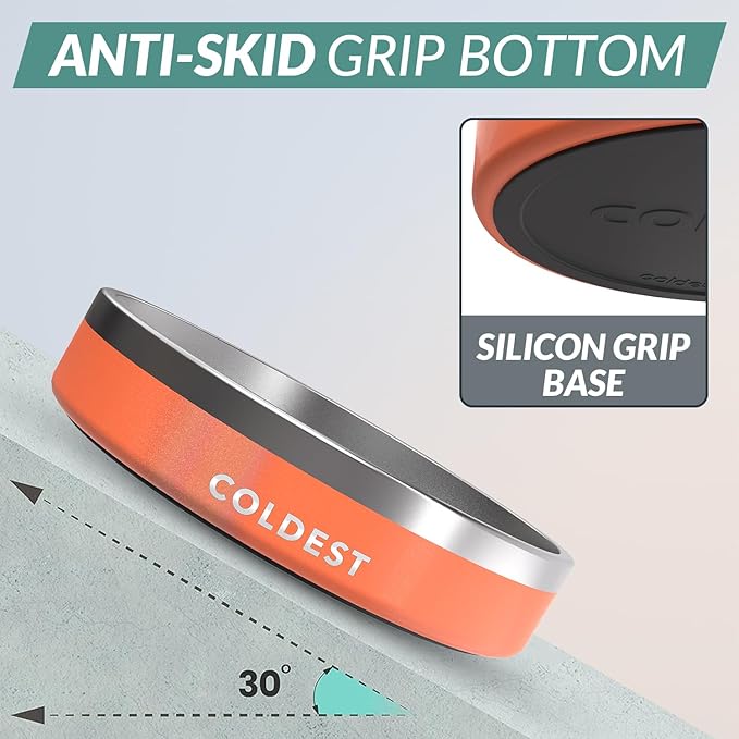 Coldest Dog Bowl - Anti Rust Metal, Non Slip, 3 Layers Insulated Stainless Steel Dog Bowls - Spill Proof & Heavy Duty - Water Bowl for Dogs, Cats & Pets, Dish Washer Safe (21 oz, Mars Red Glitter)-PawvioPets