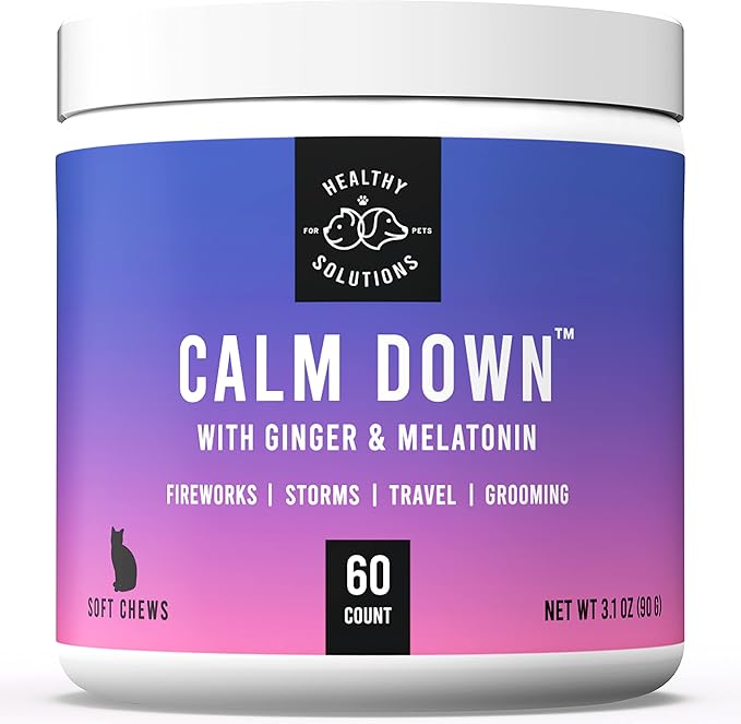 Calming Chews for Cats - Cat Calming Treats for Anxiety, Stress Relief Aid, Storms, Grooming, Fireworks, Separation, Travel, & Motion Sickness - Made in USA (60 Soft Chews- Cat)-PawvioPets
