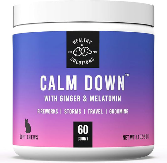 Calming Chews for Cats - Cat Calming Treats for Anxiety, Stress Relief Aid, Storms, Grooming, Fireworks, Separation, Travel, & Motion Sickness - Made in USA (60 Soft Chews- Cat)-PawvioPets