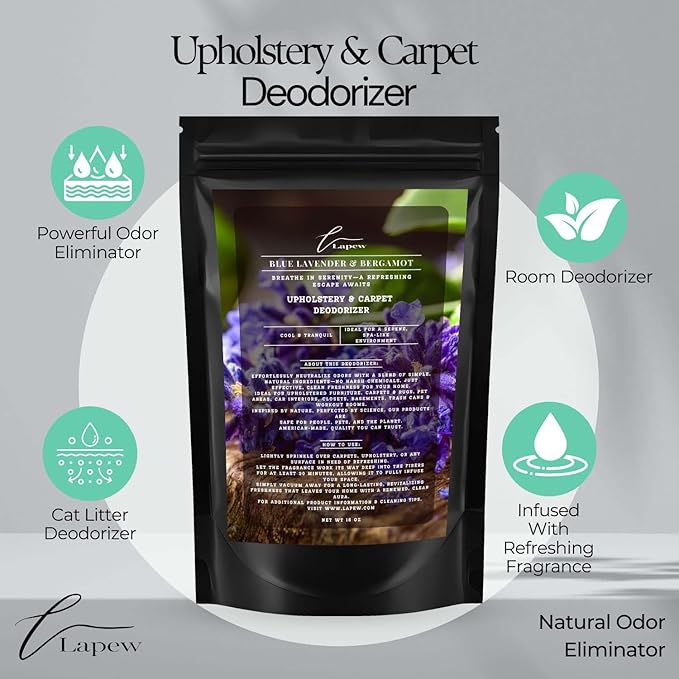 Blue Lavender & Bergamot Carpet Freshener Powder: Powerful Odor Eliminator for Home, Upholstery Deodorizer, Carpet Deodorizer, Pet Urine, Cat Litter Box - Blue Lavender & Bergamot-PawvioPets