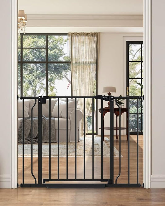 29"-40" Baby Gate for Stairs, Auto Close Stroller Friendly Dog Gate Indoor for Doorways, Pressure Mounted Baby Gate, Easy Walk Through Gate for Children & Pets, Black-PawvioPets