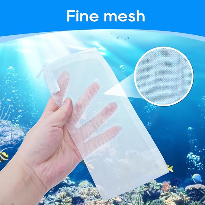 15PCS Media Bags for Aquarium, Extra Fine Mesh Bag Reusable Nylon Net Aquarium Filter Bags with Plastic Zipper for Extra Fine Resins Filter, 3.1 x 7.9 Inch-PawvioPets