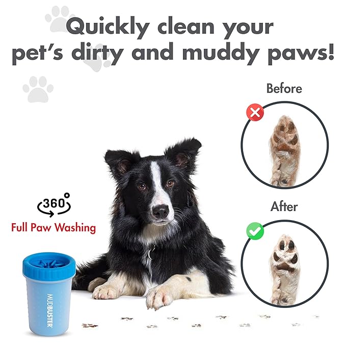 Dexas MudBuster Portable Dog Paw Washer/Paw Cleaner, Medium, Pro Blue-PawvioPets