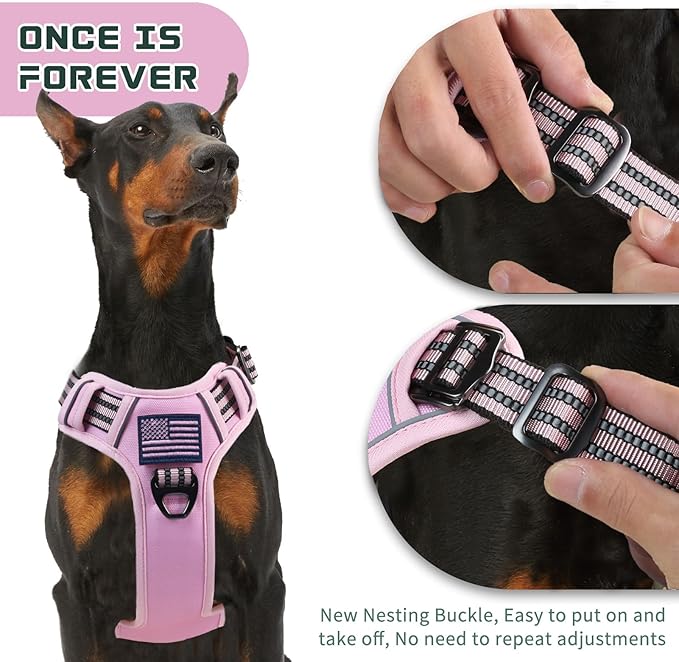 BUMBIN Tactical Dog Harness for Medium Dogs No Pull, Famous TIK Tok No Pull Puppy Harness, Fit Smart Reflective Pet Walking Harness for Training, Adjustable Dog Vest Harness with Handle Pink M-PawvioPets
