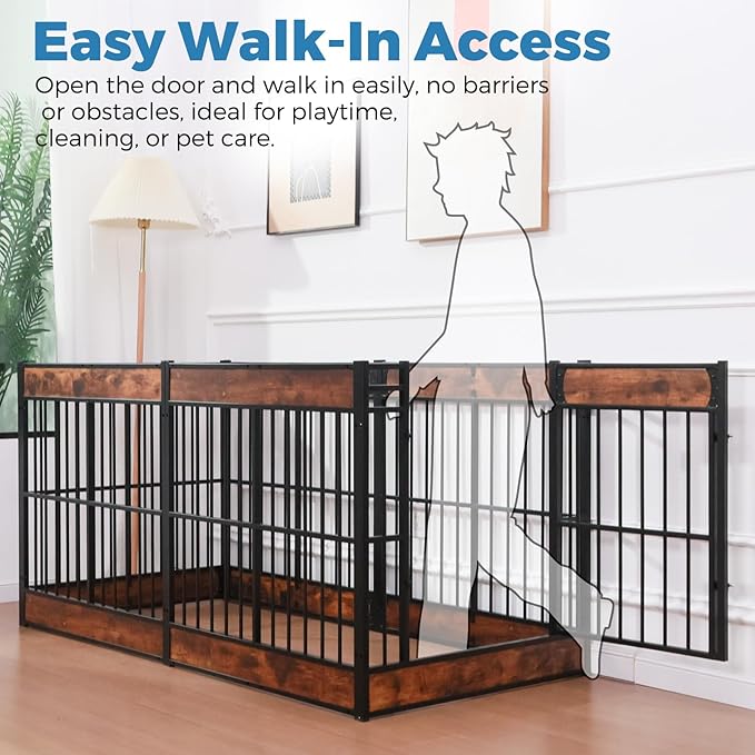 Dog Playpen, 31.5" Height Dog Pen Indoor, Heavy Duty, Safe and Sturdy, Furniture Style Puppy Pen (12 Panels (31.5" High), Rustic Brown)-PawvioPets