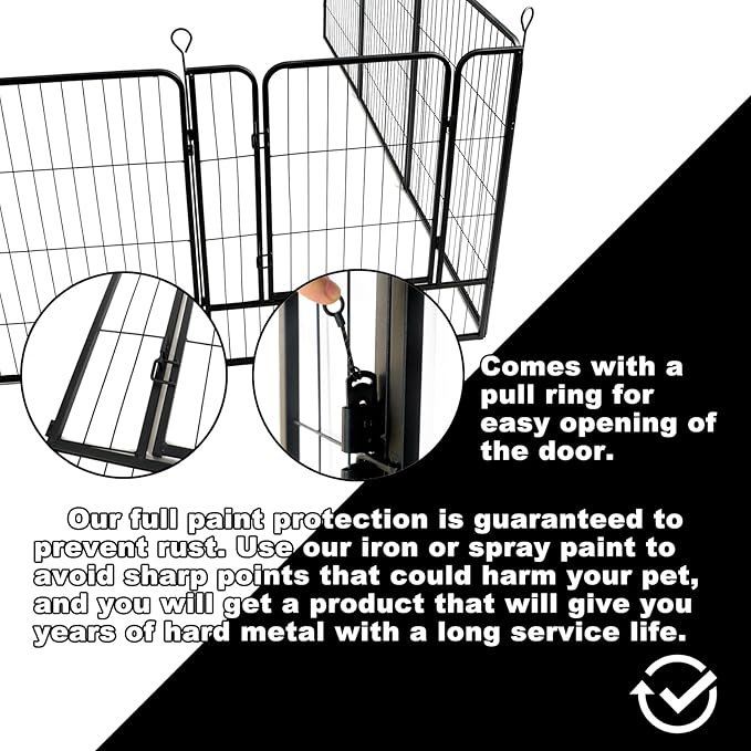 Dog Playpen,24 32 40 48 in(H) Pet Fence Outdoor for Rv Camping,Garden Fence Small Animal Barrie for Yard,11Ft(L)-56Ft(L) Black Metal Temporary Fencing-PawvioPets