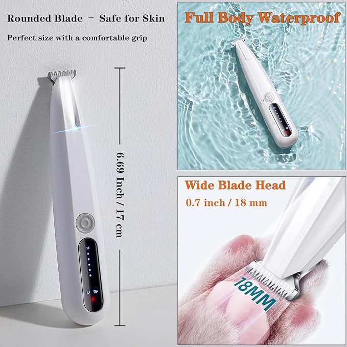 2 Mode Paw Trimmer for Dogs & Cats - Electric Quiet Dog & Cat Grooming Trimmer, Rechargeable Clipper with LED Light, 2 Blades, Waterproof for Paws/Ears/Face-PawvioPets