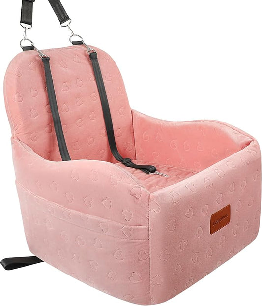 Dog Booster Car Seat for Small/Medium Dogs,Soft Puppy Portable Car Seat with Elevated Cushion,Fits in Front/Back Seat,Fully Detachable and Washable,Easy to Install (Pink, Medium)-PawvioPets