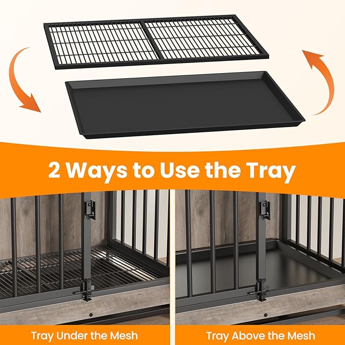 Dog Crate Furniture, Large Dog Crate Furniture, Dog Crate End Table for Large and Medium Dogs, Wooden Cage Kennel Furniture Indoor, Modern Dog Crate with Multi-Purpose Removable Tray-PawvioPets