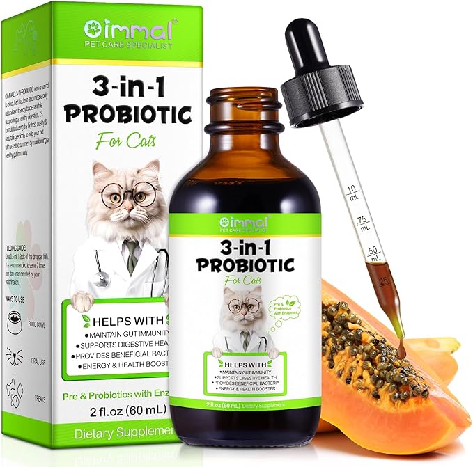 3-in-1 Probiotics for Cats with Digestive Enzymes & Prebiotics – Supports Gut Health, Immune System & Diarrhea Relief – 60ml for Cats of All Ages-PawvioPets
