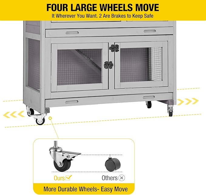 Aivituvin 2-Tier Rabbit Hutch with Tarp Door and Wheels Bunny Cage Indoor Outdoor Guinea Pig Cage Expandable with Pet Playpen 36" L, Grey-PawvioPets