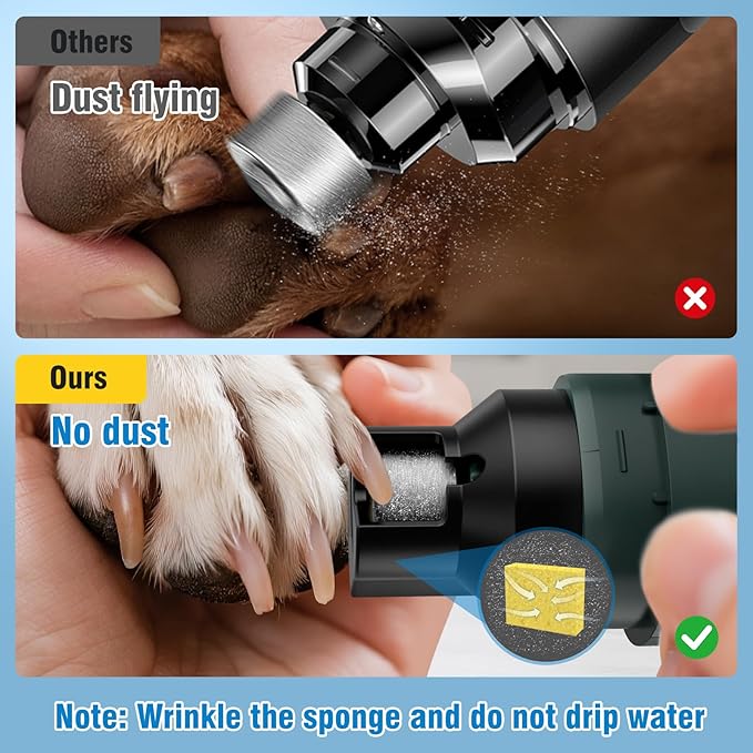 Dog Nail Grinder, 7-Speed Quiet Electric Dog Nail Trimmers, Dog Nail Clippers with Sponge Dust Collection & File for Small Medium Large Dogs, Rechargeable Pet Paw Grooming Supplies Ki(Green)-PawvioPets