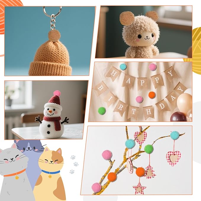 20Pcs 1.6" Cat Toy Balls, Soft Kitten Pom Pom Toys, Plush Interactive Playing Quiet Ball Cats Favorite Toy, DIY Craft Decorations, Training and Sensory Enrichment-PawvioPets