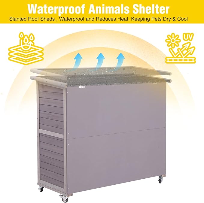 Aivituvin Rabbit Hutch Indoor, Bunny Cage with Wheels, 2-Story Design, 2 Deep Trays, Anti Slip Ramp, Ideal for Small Animals - Grey-PawvioPets